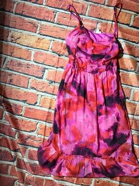 Women's Pink & Red Floral Midi Dress